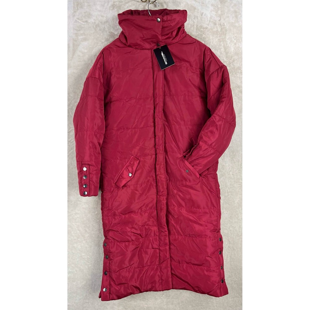 PrettyLittleThing Burgundy Longline Puffer Jacket Burgundy Size 2 CLX9026 NWT